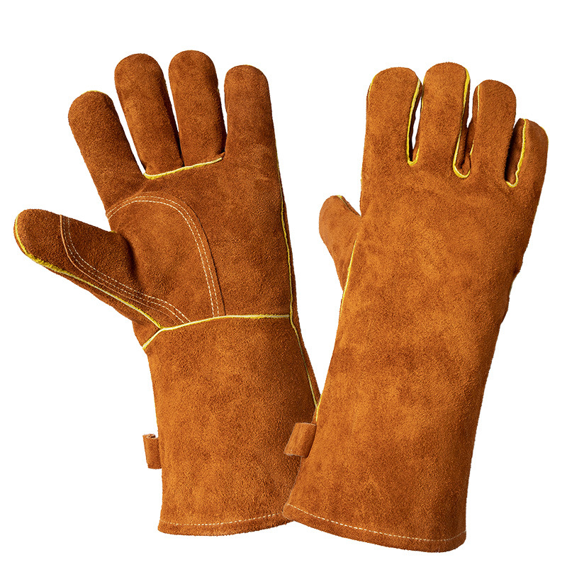 Hitzebeständige Und Feuerhemmende Lederschutzhandschuhe Für Kamine, Grills, Schweißarbeiten, Barbecues, Kochen Und Herde