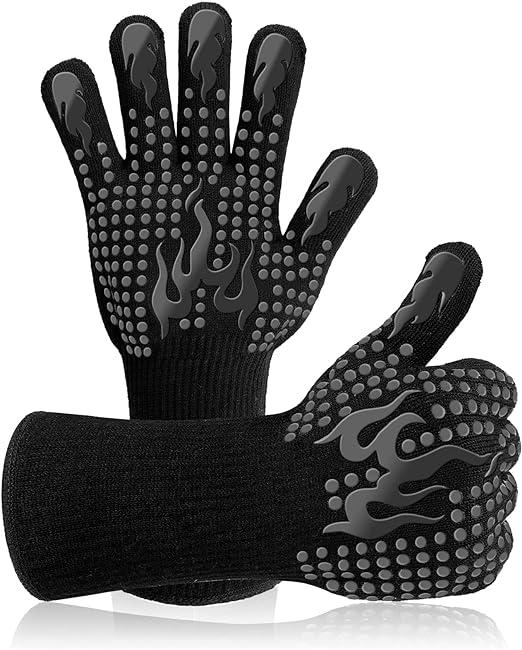 [1 Paar] - Schwarze Grillhandschuhe, Hitzebeständig Bis 800 °c, Universelle Rutschfeste Handschuhe Für Grill, Backofen, Küche Und Kamin