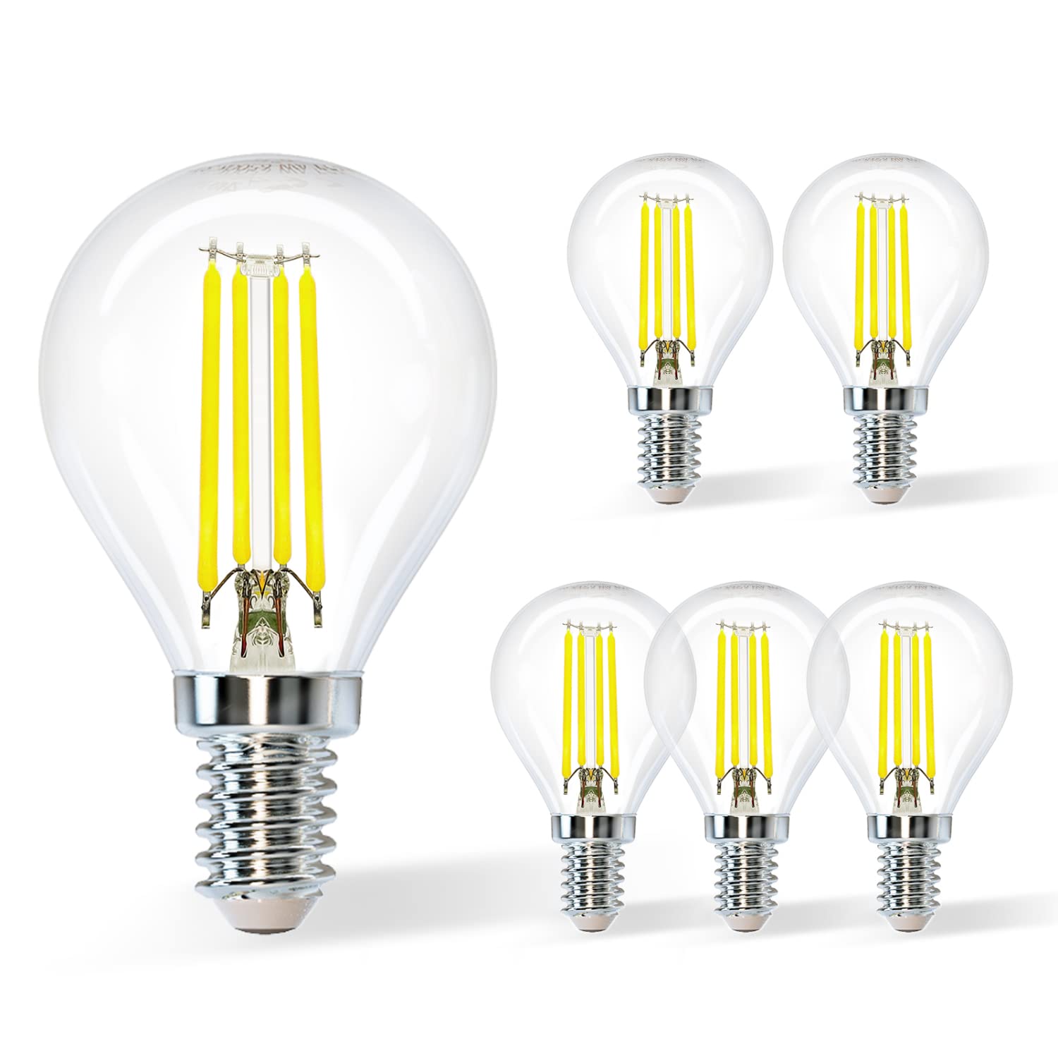 E14 Led-filamentlampen, Kaltweißes Licht 6500 K, 470 Lm, 4 W (entspricht 40 W), G45-sockel, 360°-abstrahlwinkel, Nicht Dimmbar