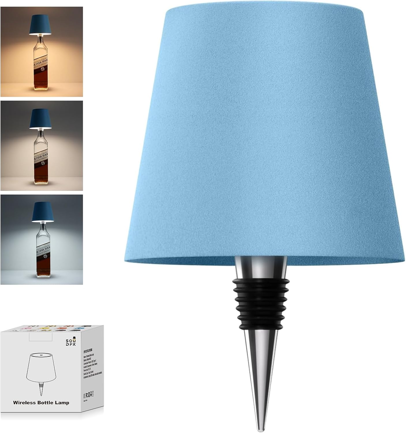 Wiederaufladbare Weinflaschenlampe, 3-farbige Kabellose Beleuchtung Für Bar Und Restaurant (blau, 1 Stück)