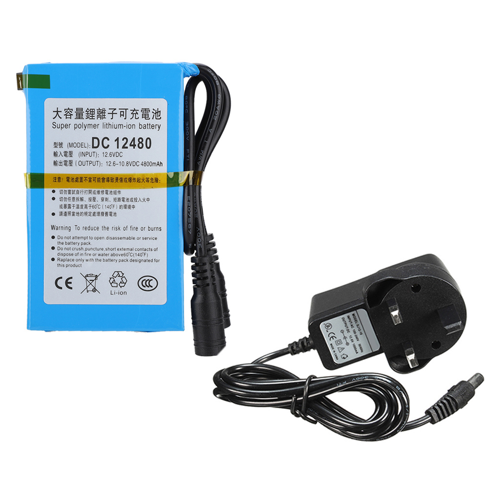 Wiederaufladbarer 12-v-lipo-akku (4,8 Ah, 4800 Mah) Mit Integriertem Schalter – 110–240-v-netzteil Mit Uk-stecker