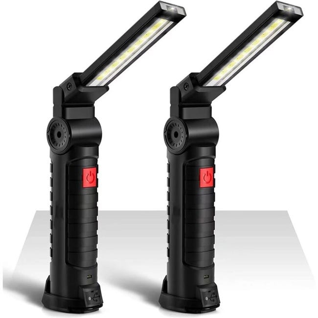 Set Mit 2 Cob-led-baustellenlampen (800 Lm), Sehr Hell, Usb-wiederaufladbar, Tragbare Inspektionsleuchte Mit Magnethalterung, 5 Modi, 6000 K