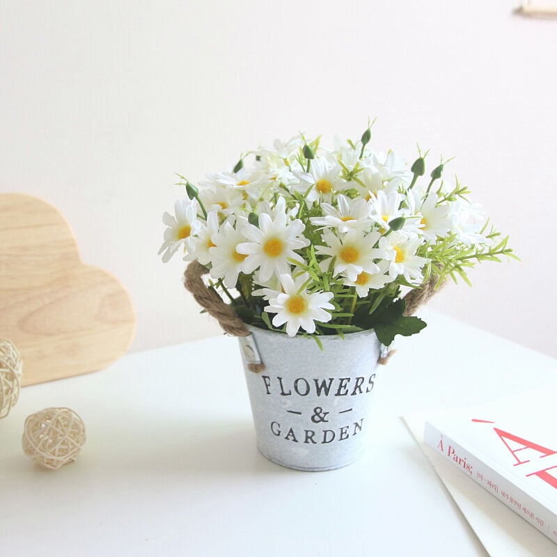 Künstliche Zimmerblumen, 1 Stück, Künstliche Pflanze Im Metalltopf Für Hochzeiten, Außenbereich, Büro, Tischdekoration, Gartendekoration, Geschenkidee Für Zuhause, Gänseblümchen (weiß)
