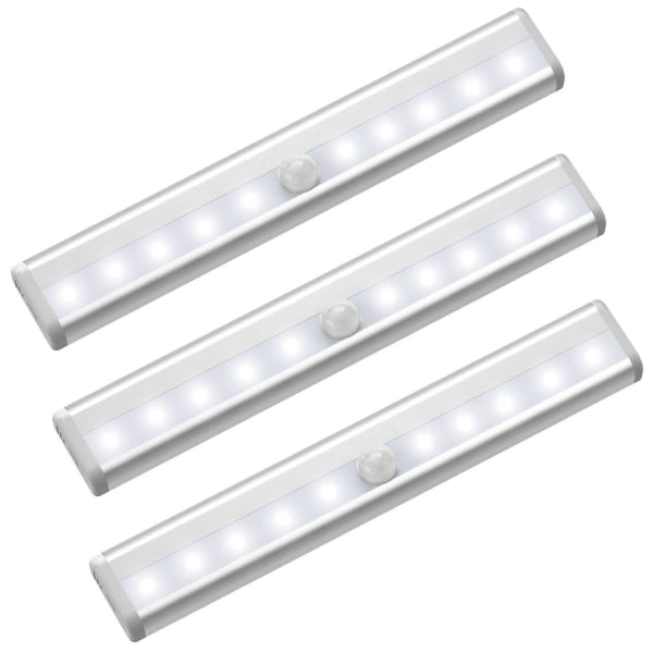 Set Mit 3 Led-bewegungsmeldern, 10 Watt, Kabellos, Magnetisch, Usb-aufladbar, Für Schränke, Küchenschränke Und Unterbaubeleuchtung