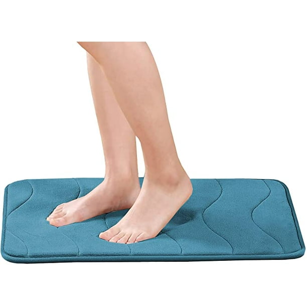 Badematte Aus Memory-schaum, Rutschfest Und Extrem Saugfähig, Weiche Mikrofaser, Dunkelblaugrünes Wellenmuster, Für Badezimmer, 1 Stück – 43 X 61 Cm