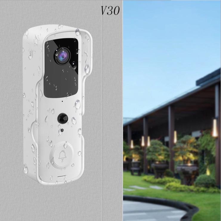 Kabellose Wlan-videotürklingel Für Smartphones, Fernüberwachung, Geringer Stromverbrauch, Wasserdicht, Weiß