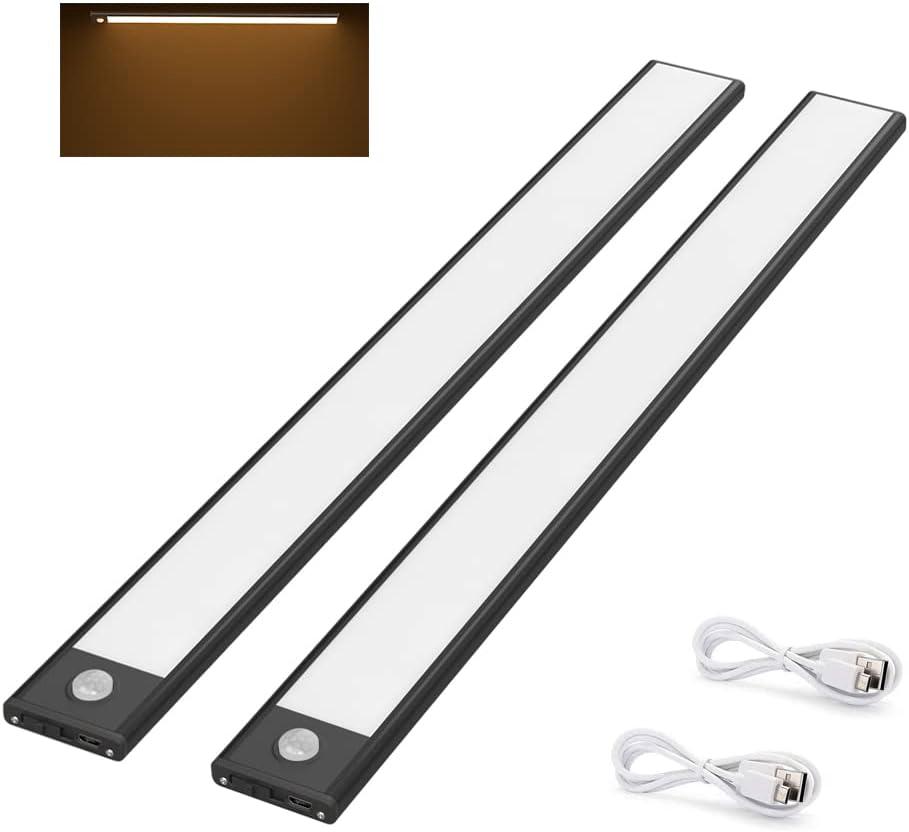 2-teilige Kabellose Schrankleuchte, Usb-aufladbar, Bewegungssensor, 3 Beleuchtungsmodi, 3000 K Warmweiß, Schwarz, 30 Cm