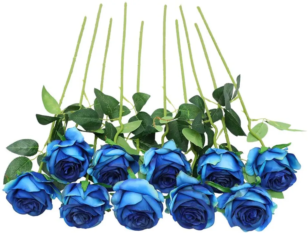Set Mit 12 Künstlichen Seidenrosen, Dekorative Kunstblumen Mit Einem Einzelnen 50 Cm Langen Stiel, Realistische Rosen Für Hausgarten, Party, Hotel, Hochzeit, Hellblaue Blumendekoration