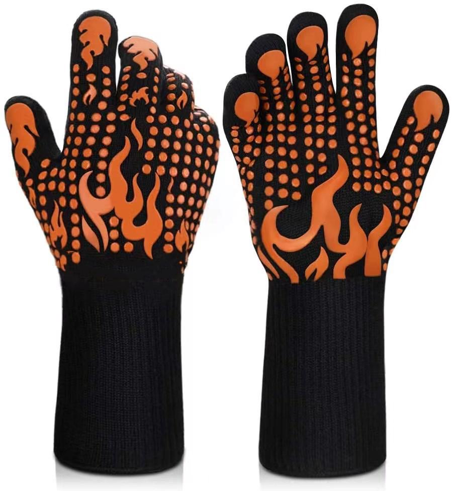 Hitzebeständige Grillhandschuhe Bis 800 °c, En407-zertifiziert, 1 Paar, Schwarz, Für Grillen, Kochen, Backofen, Schweißen Und Kamin