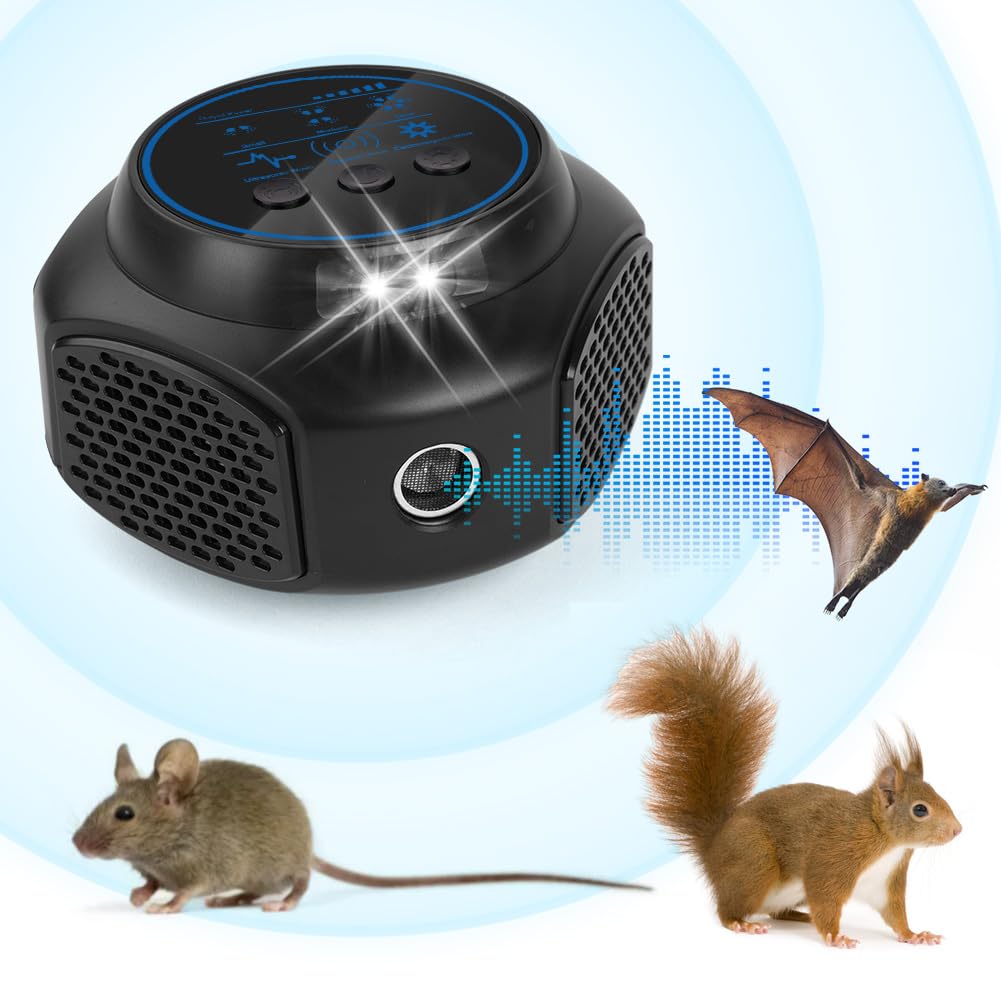 Ultraschall-nager- Und Maulwurfsabwehrgerät, 360° Mit Blinklicht, Mäuse- Und Rattenabwehr, Für Den Innenbereich, Reichweite 300 M², Schwarz