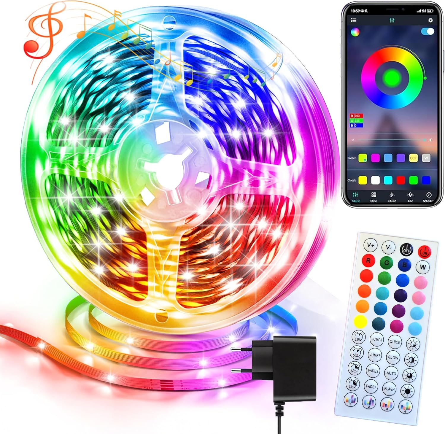 40 M 24 V Rgb-led-streifen, Led-streifen Mit Fernbedienung Und App-steuerung, Verstellbar, Einfache Installation, Musiksynchronisation, Dekorativ, Schlafzimmer, Spiele