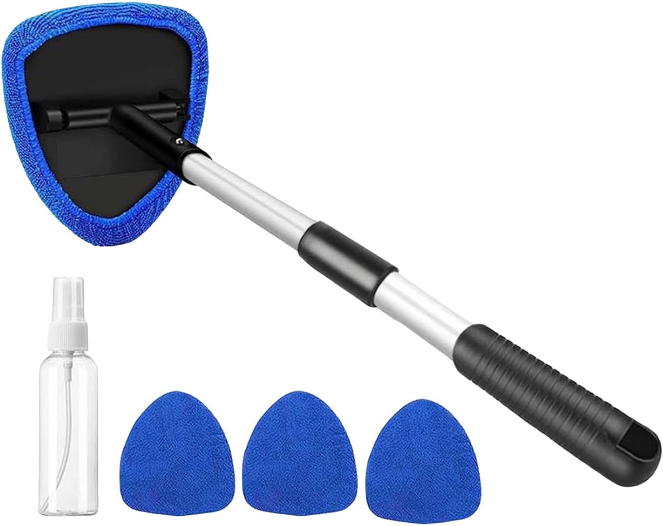 Autofenster-reinigungsset, 4 Mikrofasertücher, Innenwischer Mit Teleskopgriff, Scheibenwaschanlage, Blau