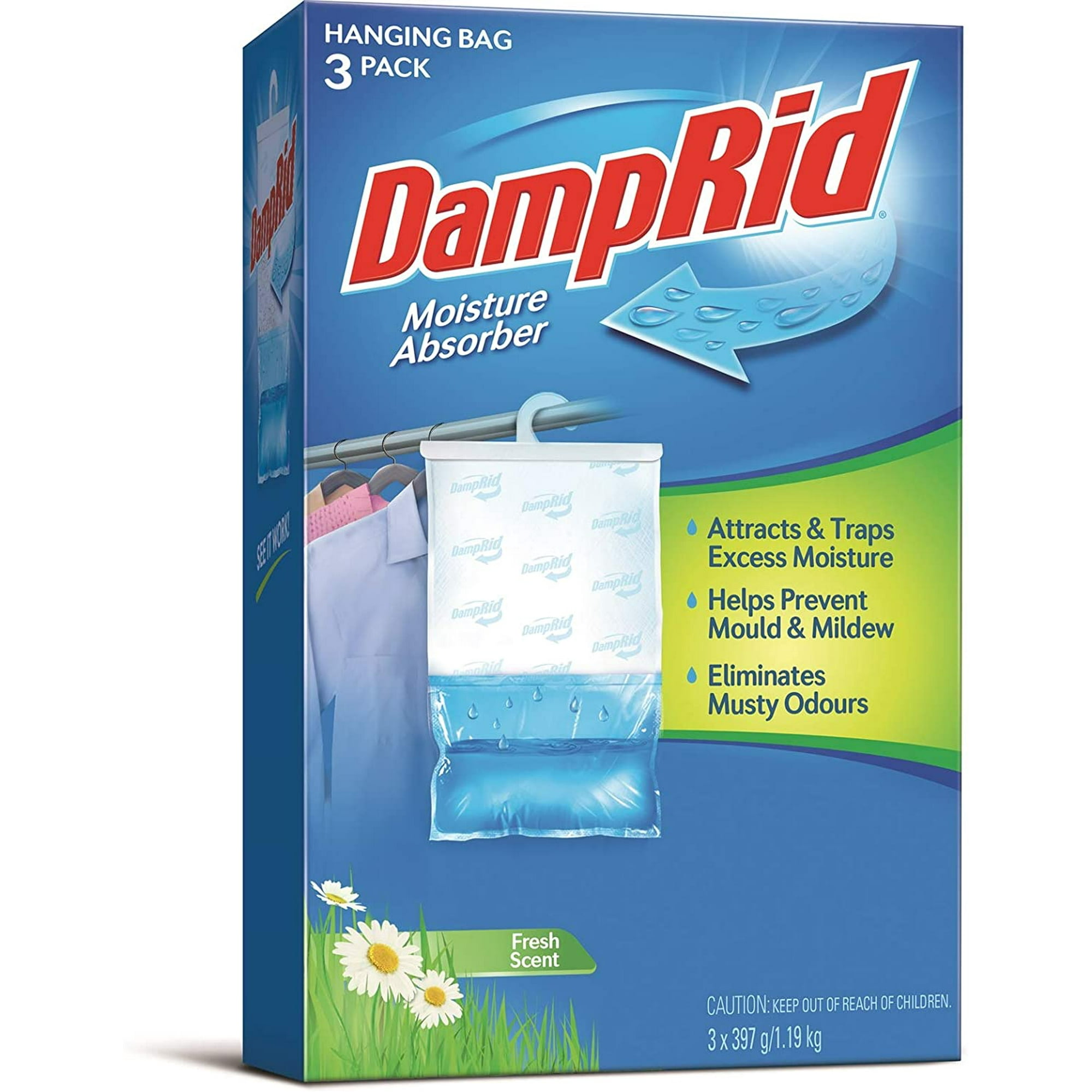 Damprid Fg83k Luftentfeuchter Zum Aufhängen, Frischer Duft (1 Schachtel / 3 Beutel, Je 396 G)