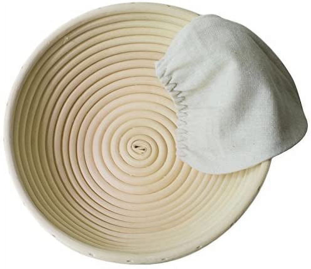Handgefertigter Runder Brotkorb Aus Ungebleichtem Naturrattan Mit Leinenbezug – Ideal Zum Backen Von Frischem, Knusprigem Brot
