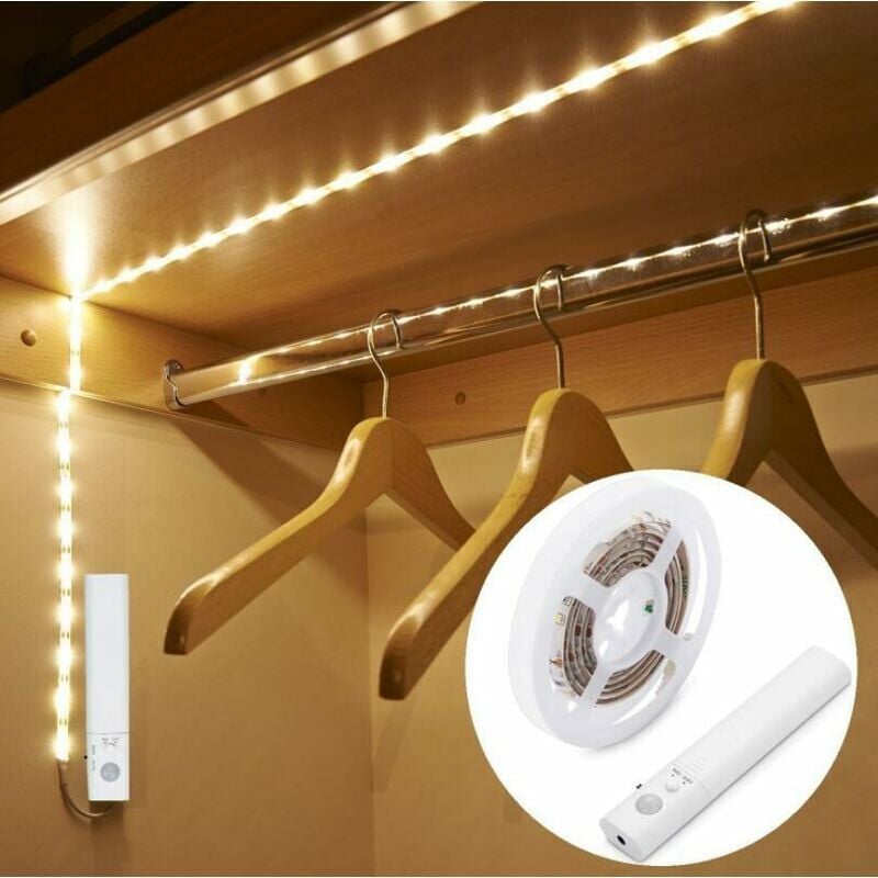 Led-lichtleiste Mit Bewegungsmelder, 1 M, Wiederaufladbar, Schrankbeleuchtung, Bewegungserkennung Für Kleiderschrank/regal/flur/garage (1 M)