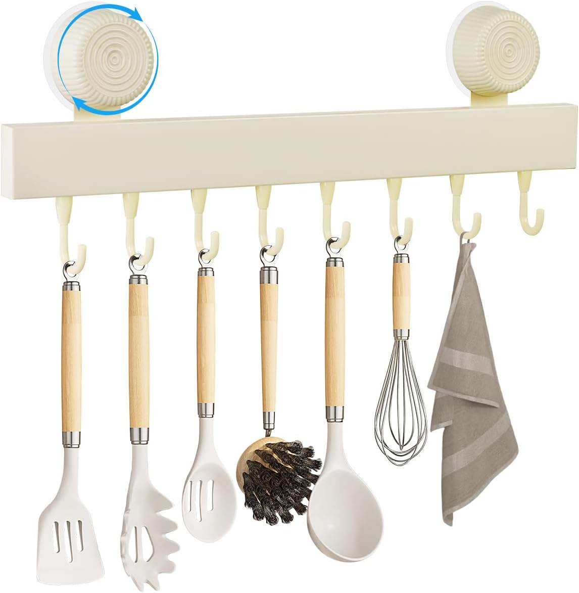 Wandmontierter Küchenutensilien-organizer Mit Saugnapf, Aufbewahrung Für Küchenaccessoires Aus Kohlenstoffstahl, Beige, Für Badezimmer Und Wohnzimmer