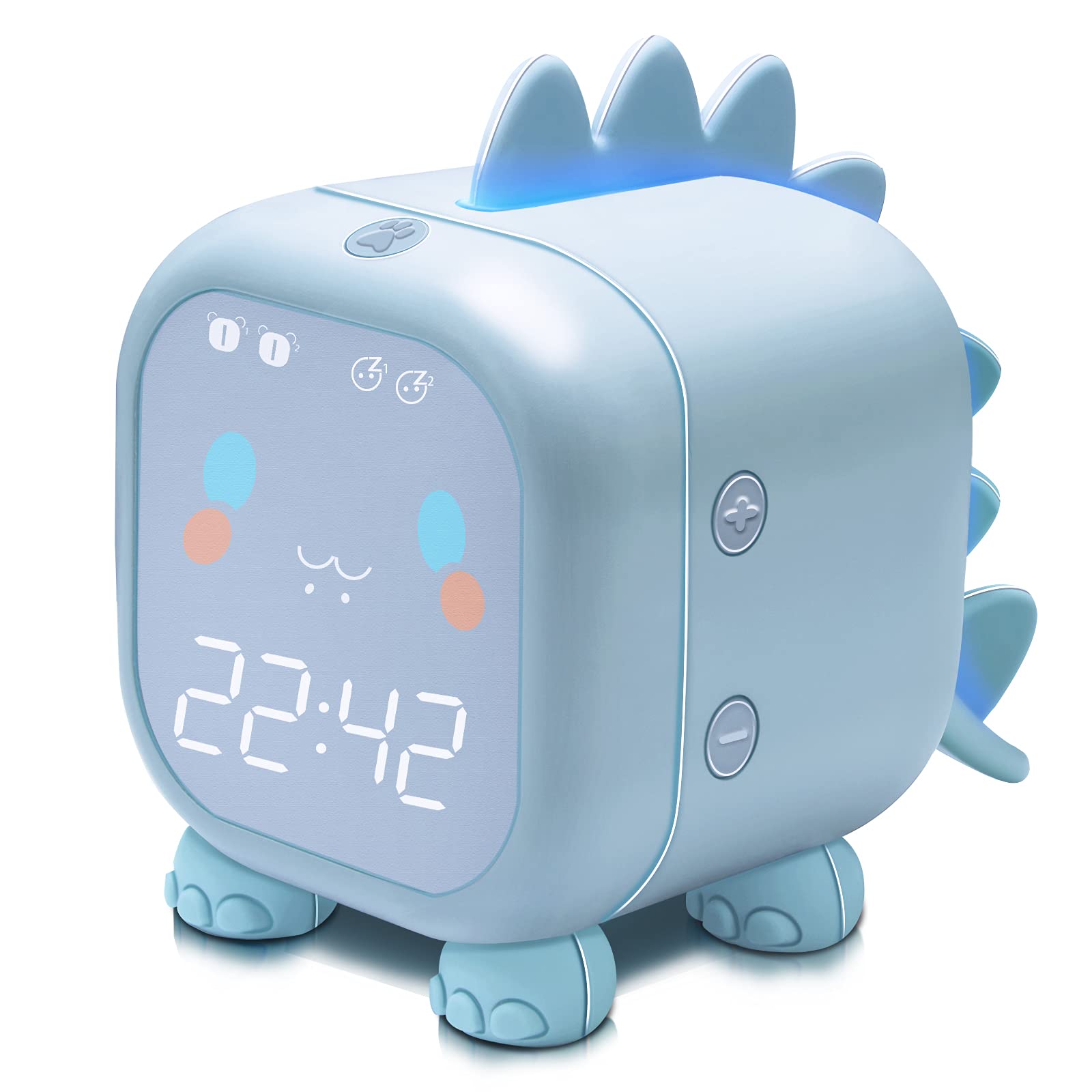 Dinosaurier-kinderwecker, Digitaluhr Fürs Kinderzimmer, Niedlicher Nachttischwecker, Schlaftrainer Für Kinder, Usb-wecker Und Nachtlicht Für Mädchen Und Jungen, Geburtstagsgeschenk, Blau