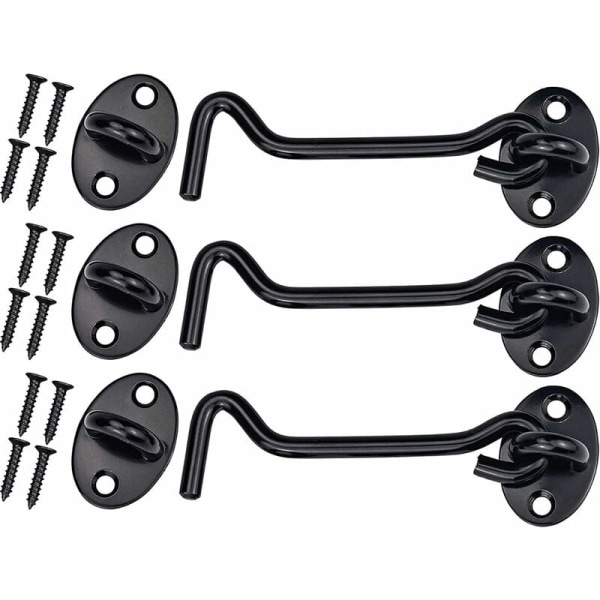 Set Mit 12 Vintage-türhaken Aus Schwarzem Edelstahl Inklusive Schrauben Und Riegel Für Scheunentüren, Badezimmertüren, Fenster Und Schiebetüren