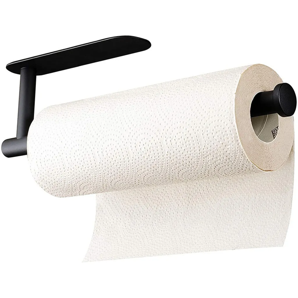 Selbstklebender, Wandmontierter Papierhandtuchrollenhalter Aus Edelstahl (schwarz), Kein Bohren Oder Schrauben Erforderlich, Für Die Küche