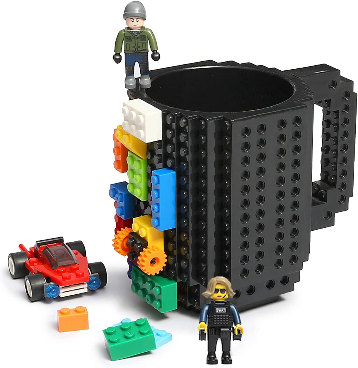 Kaffeebecher Mit Bausteinmotiv, Origineller Becher Mit Kreativen Bausteinen Für Kinder, Männer, Frauen, Weihnachten, Geburtstag (schwarz)