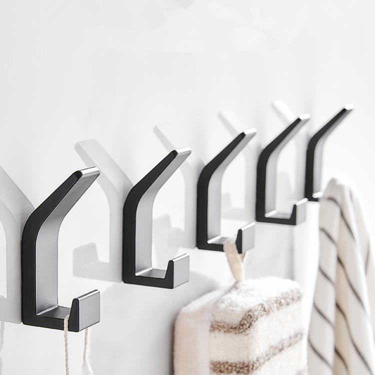 Selbstklebende Wandhaken, Doppelter Handtuchhalter Für Badezimmer, Kein Bohren Erforderlich, Für Küche, Büro, Kleiderschrank, Aluminium, Schwarz
