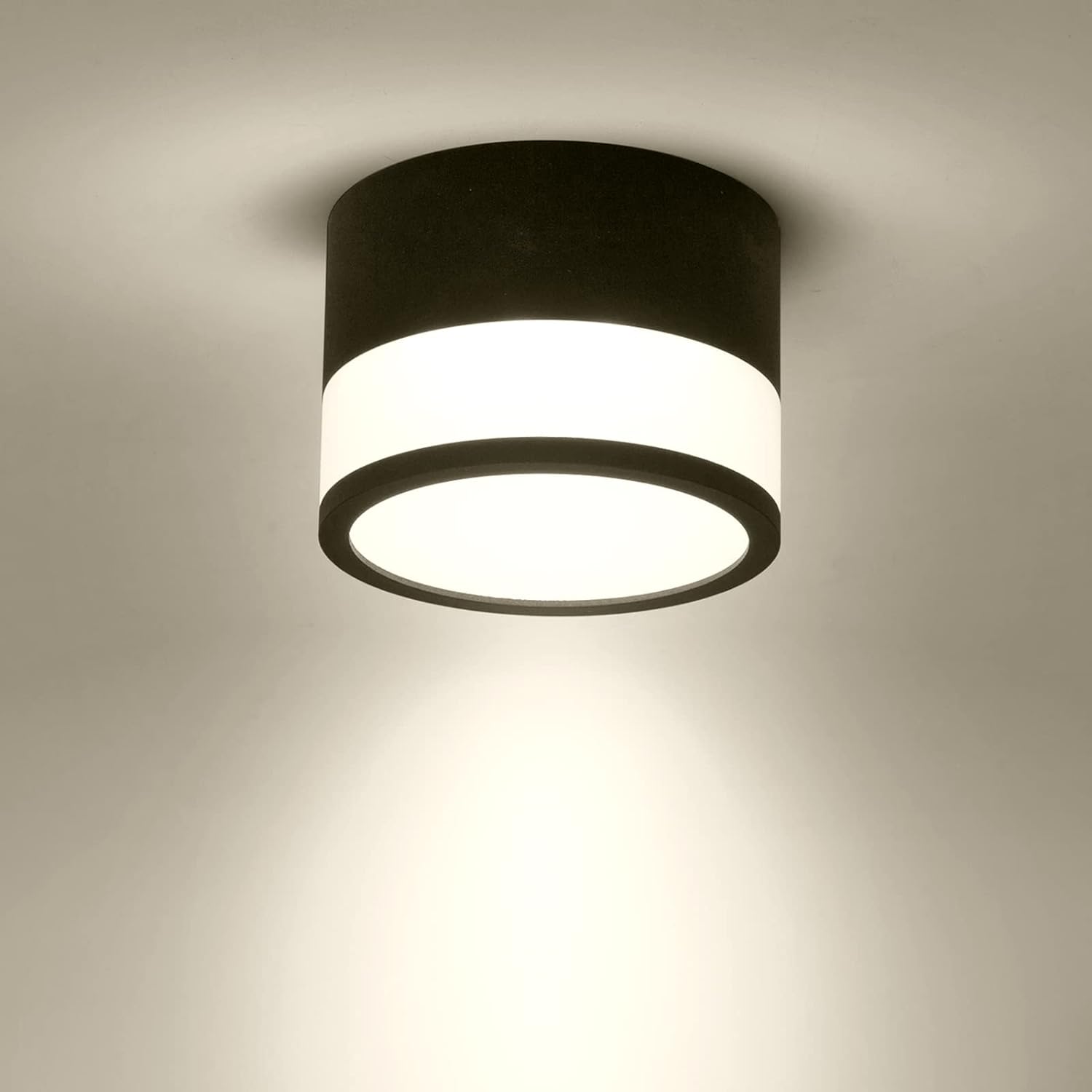Runde Led-deckenaufbauleuchte, Schwarz/neutralweiß, Aluminium, 12 W, Ø 110 Mm, 230 V, 4000 K, Für Flur, Schlafzimmer, Esszimmer, Küche, Wohnzimmer