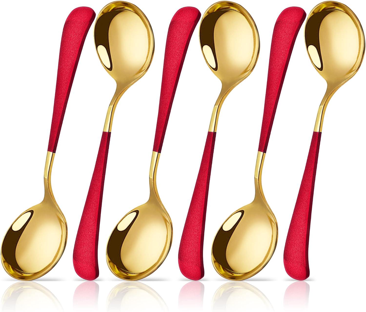 Suppenlöffel Aus 18/10-edelstahl In Roségold, Dicke Und Tiefe Dessertlöffel Für Milch, Brühe, Suppe, Heiße Schokolade Und Tee, 6er-set, 16 Cm Lang, Ideal Für Familienfeiern, Kinder Und Paare