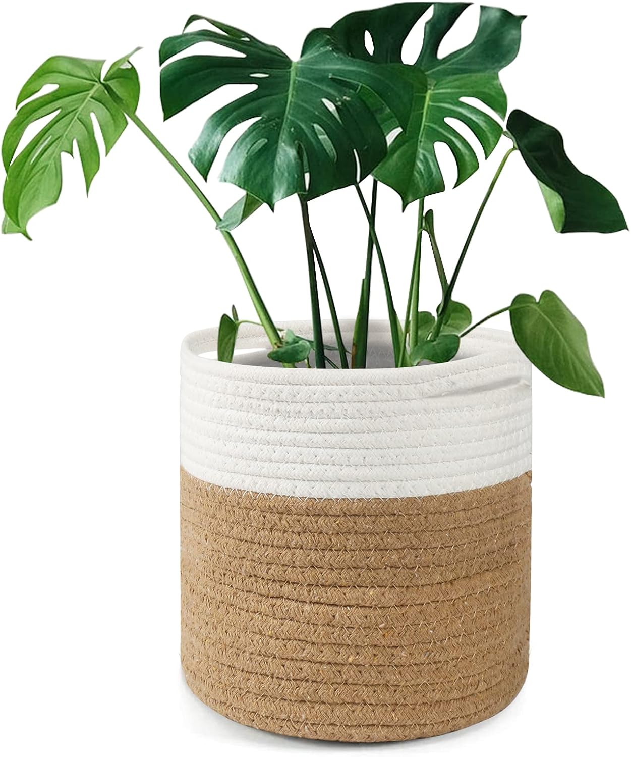 Dekorativer Blumentopf Mit Seegrasmuster, 20 X 20 X 20 Cm, Beige