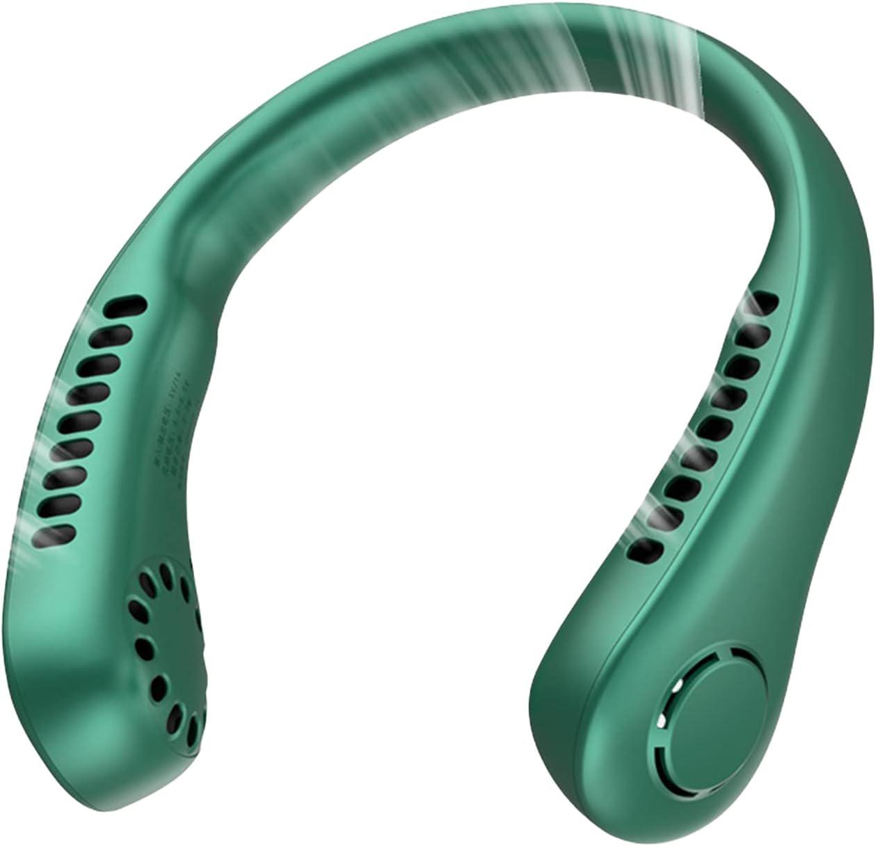 Grüner, Wiederaufladbarer Nackenventilator, Tragbarer, Blattloser Ventilator, 360°-luftstrom, 3000-mah-usb-akku, Mini-nackenventilator Für Damen Und Herren, Für Den Innen- Und Außenbereich