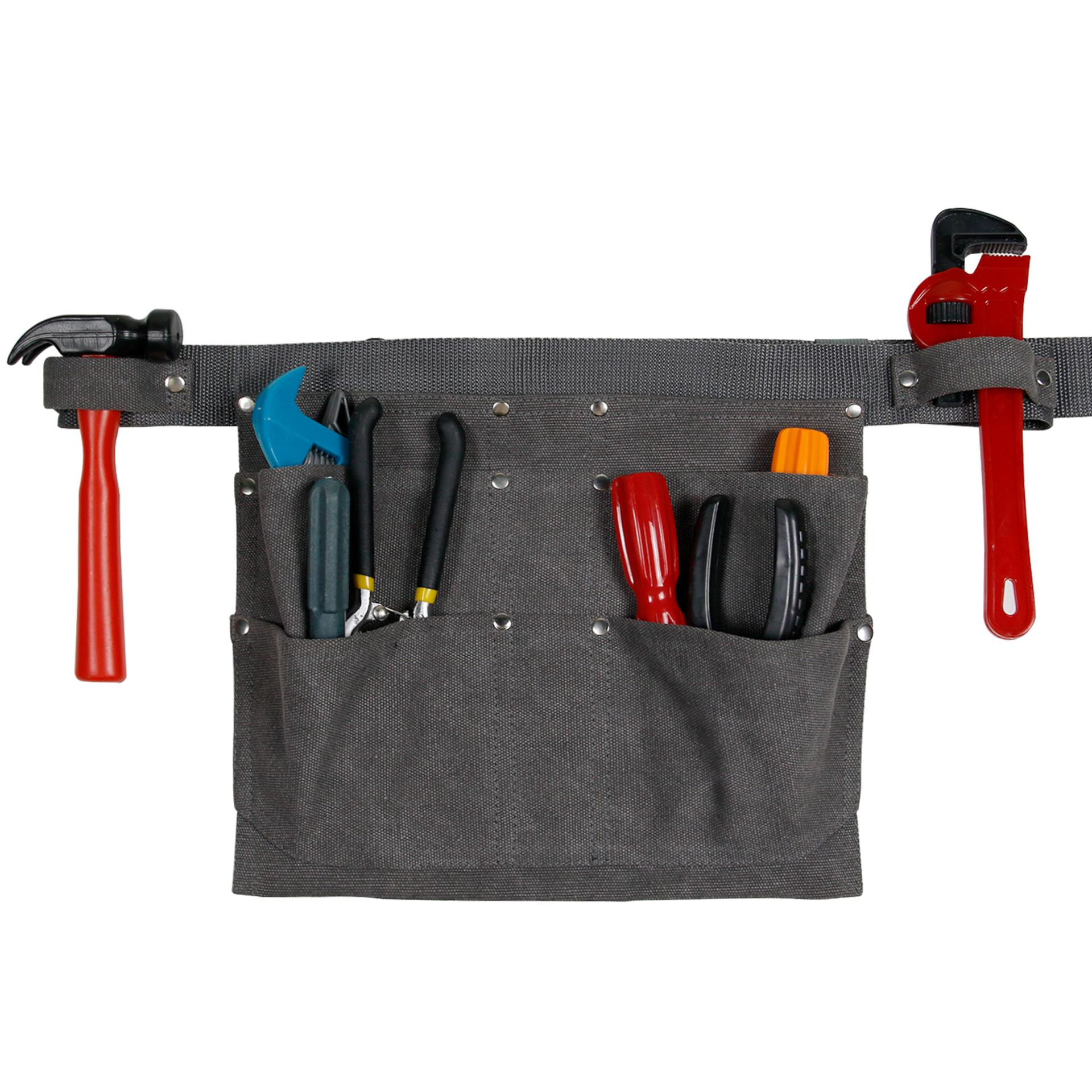 Verstärkte Werkzeugschürze Mit Nieten, 28 X 22 Cm, Grau, Mit Mehreren Taschen, Für Elektriker, Schreiner Und Gärtner