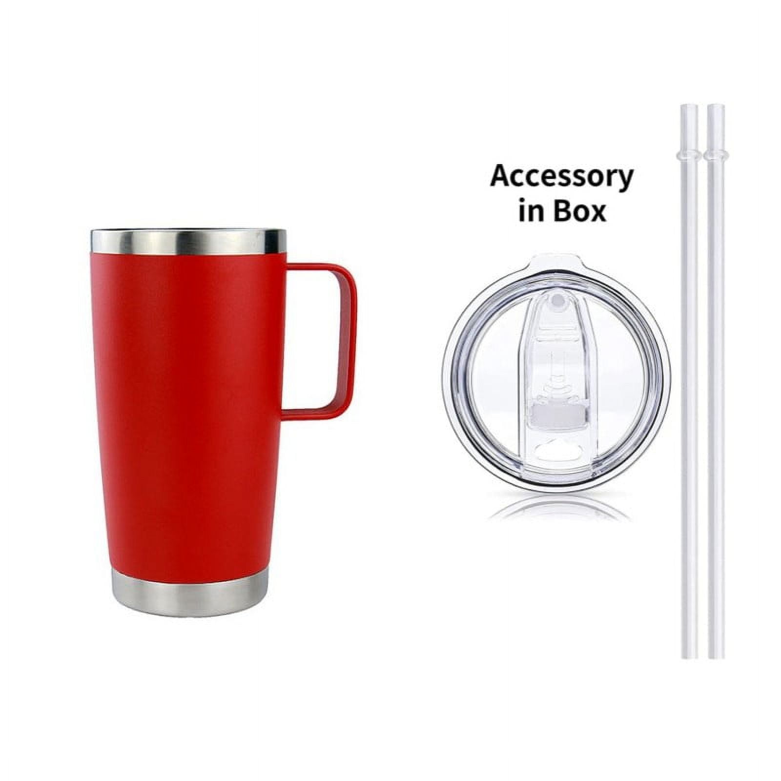 Isolierbecher (590 Ml) Mit Deckel Und Strohhalm, Doppelwandiger Edelstahl-reisebecher, Becher Mit Henkel, Roter Thermobecher