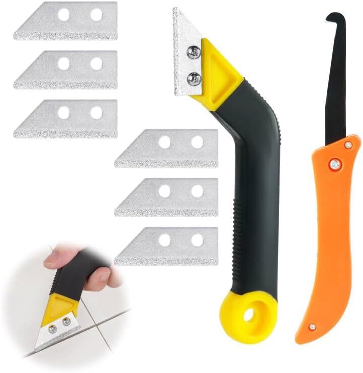 Groofoo Fugenschaber-set, 9-teiliges Set Mit 7 Ersatzklingen Und 1 Winkelsäge, Fliesenreiniger, Werkzeug Zum Entfernen Von Fliesen
