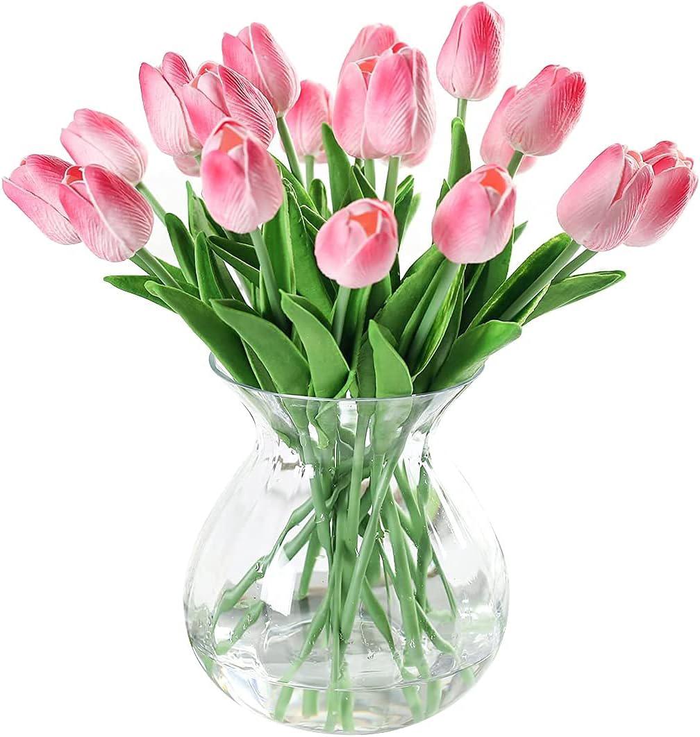 20 Künstliche Tulpenstiele Aus Realistisch Wirkendem Latex, Künstliche Tulpenblüten Für Brautsträuße, Haus- Und Gartendekoration, Rosa