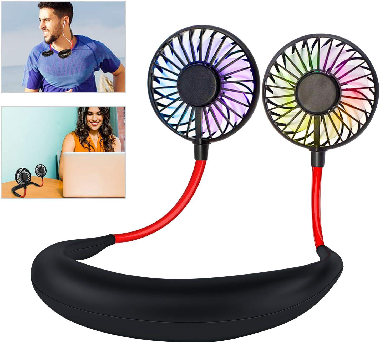 Tragbarer, Wiederaufladbarer Nackenventilator, Mini-usb-ventilator, 2 Ventilatorköpfe, 3 Geschwindigkeitsstufen, Für Camping Im Freien (schwarz)