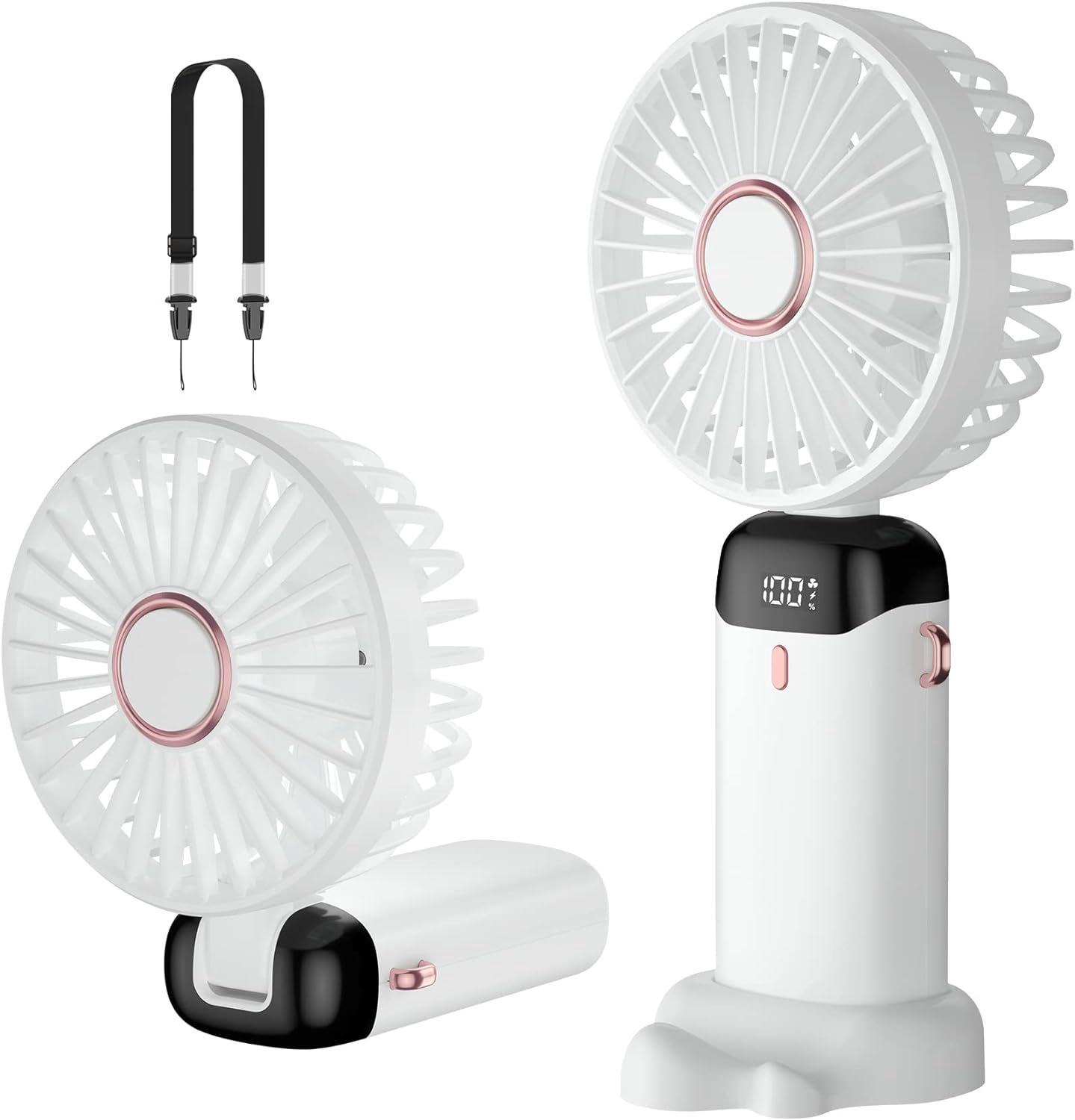 Usb-wiederaufladbarer Handventilator, Mini-tragventilator Mit 5 Geschwindigkeitsstufen Und Ständer, Für Büro Und Outdoor-aktivitäten, Weiß, 1 Stück