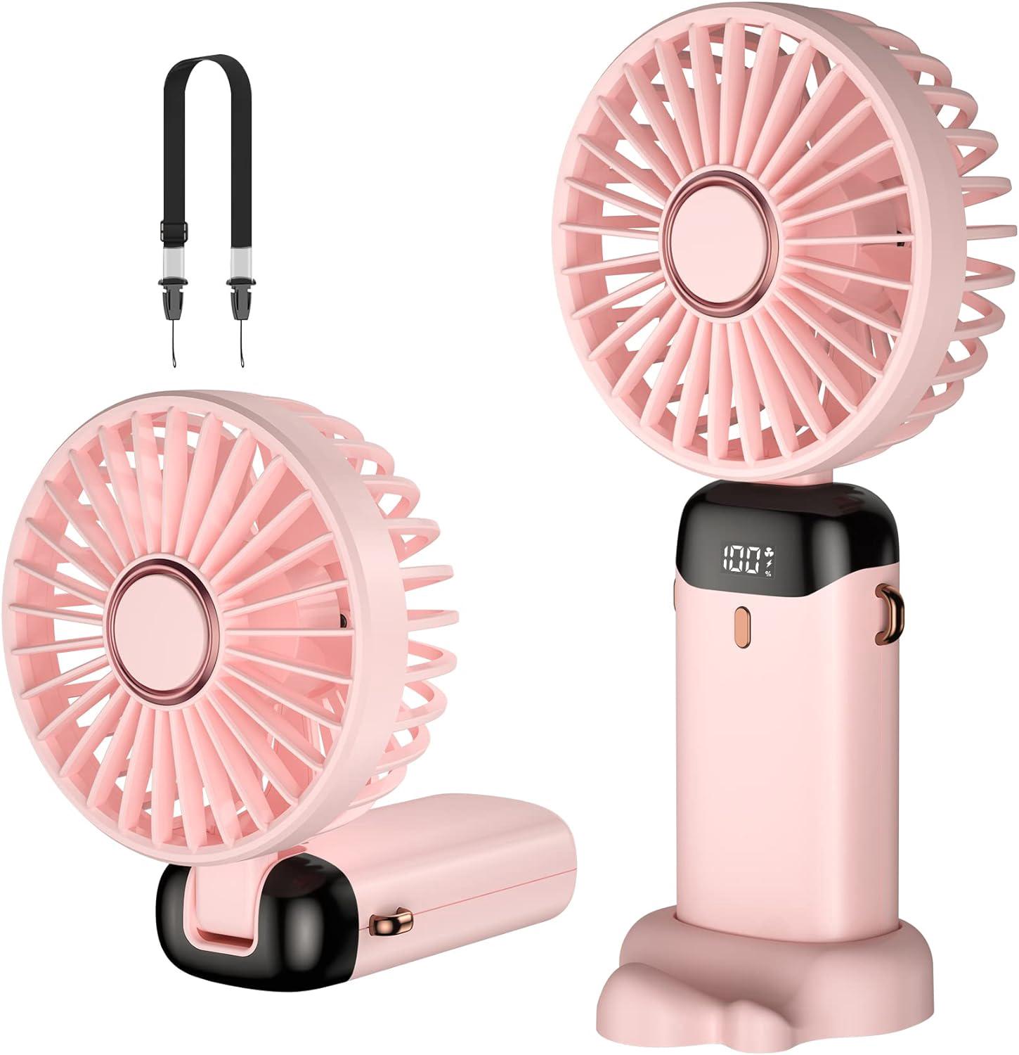 Usb-wiederaufladbarer Taschenventilator, 5-stufiger Mini-ventilator Mit Ständer, Pink, Für Büro Und Outdoor-aktivitäten, 1 Stück