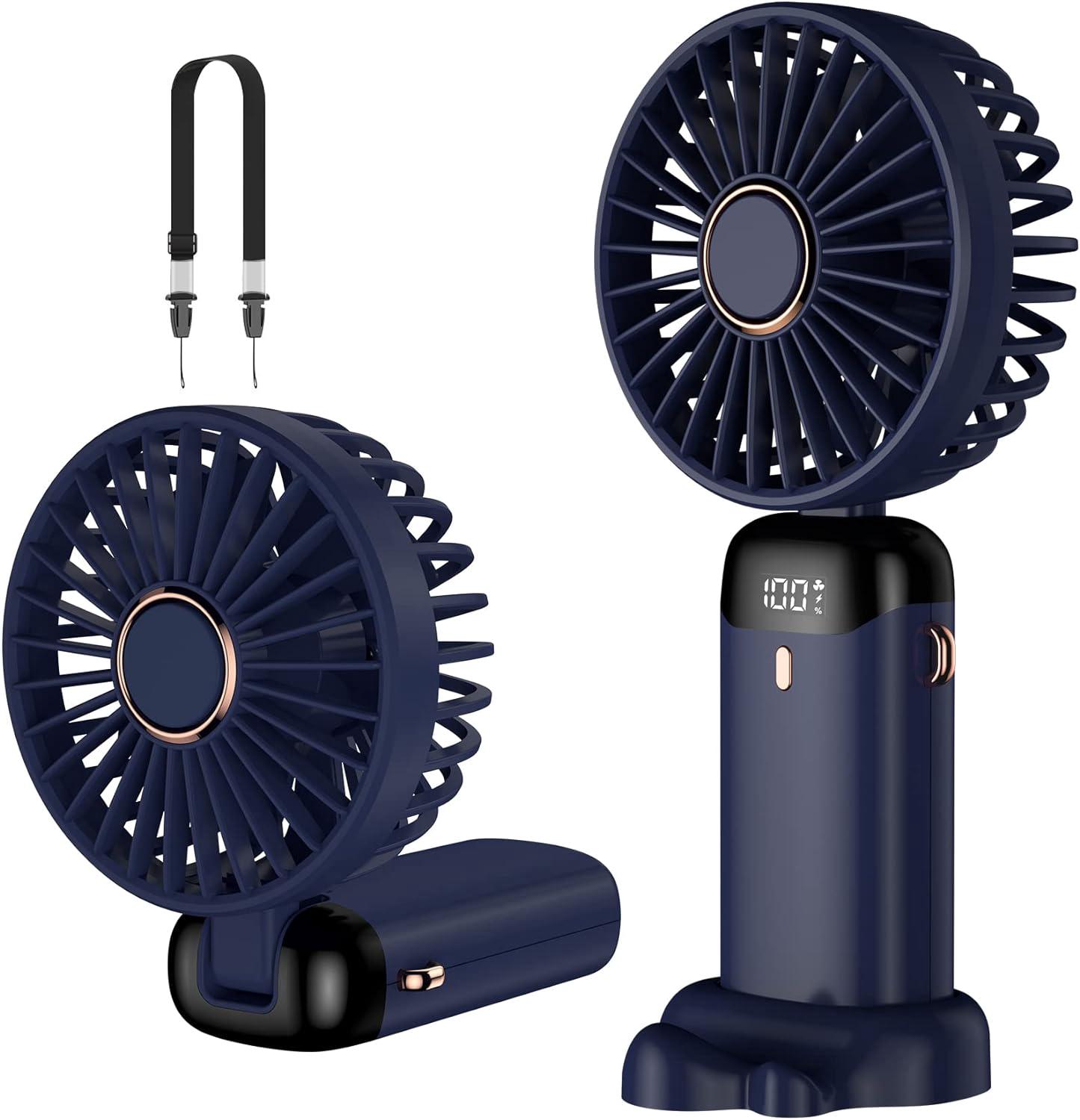 Usb-wiederaufladbarer Taschenventilator, 5-stufiger Mini-ventilator Mit Ständer, Für Büro Und Outdoor-aktivitäten, Blau, 1 Stück