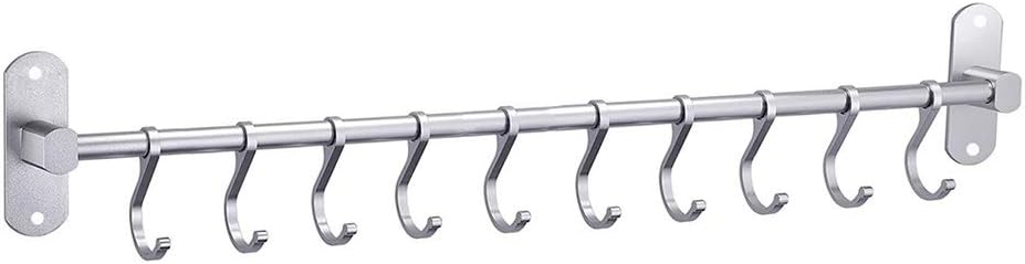 Wandmontierter Küchenutensilienhalter Aus Aluminium, Topf- Und Pfannenorganizer Mit 10 Haken, Klebebefestigung Für Küche Und Bad