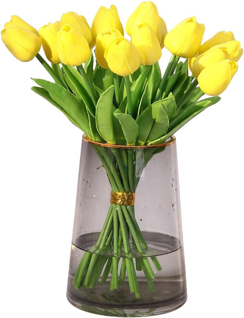 20 Künstliche Tulpenstiele Aus Realistisch Anfühlendem Latex, Künstliche Gelbe Blumen Für Brautsträuße, Haus- Und Gartendekorationen