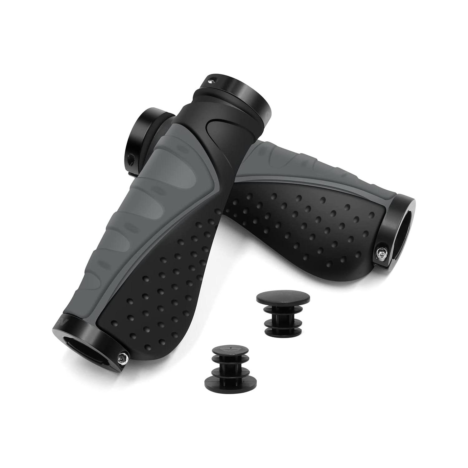 Ergonomische, Rutschfeste Fahrradlenkergriffe Aus Gummi Mit Aluminium-endkappen, Grau (22 Mm)