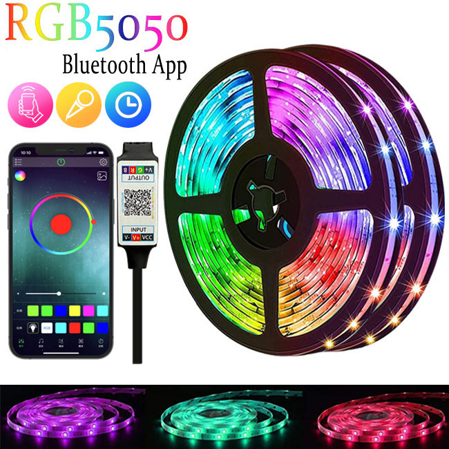 M Langer, Per Bluetooth Verbundener Rgb 5050 Led-streifen, Farbenfroher Lichtstreifen Mit 24-tasten-fernbedienung