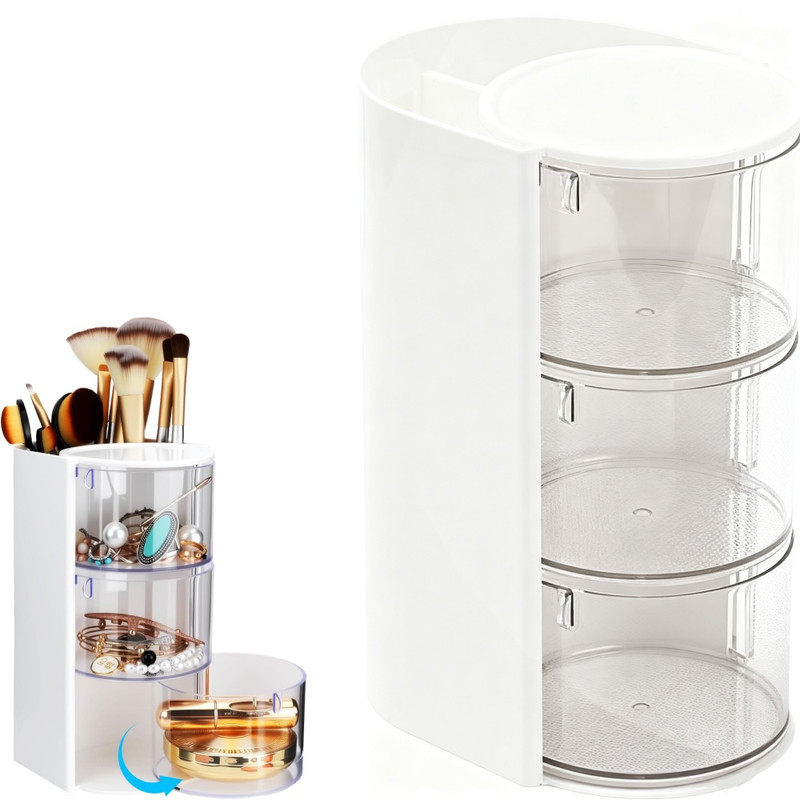 Organizer Für Haaraccessoires Mit Bürstenhalter, Drehbarer Präsentationsständer Für Halsketten, Ohrringe, Armbänder, Ringe, Make-up-pinsel, Haarspangen Und Accessoires (weiß, 3-stöckig)