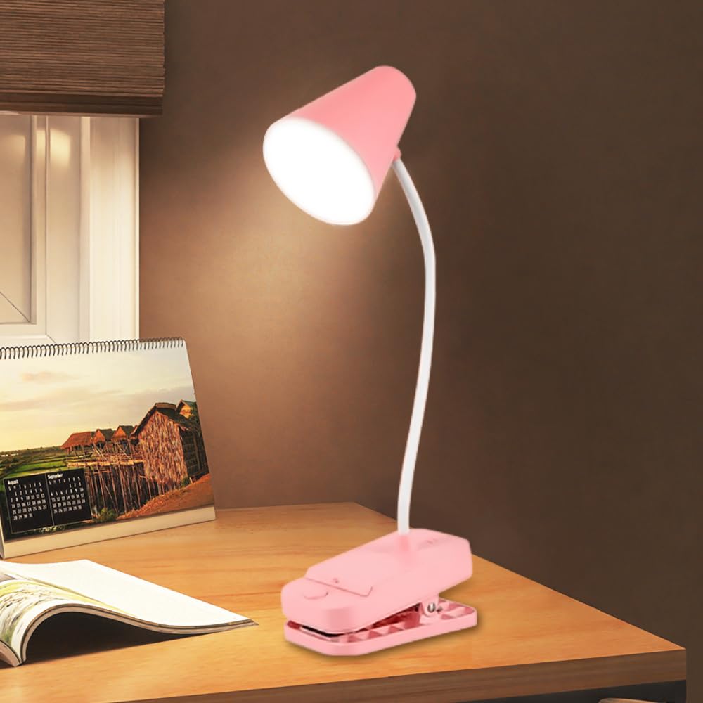 Pinkfarbene Klemmleuchte, Schreibtischlampe Für Studentenzimmer, Stehleuchte, Klemmbefestigung, Batterie- Und Usb-betrieb, 360° Drehbarer, Flexibler Arm, Augenschonendes Licht, Led-lampe, Schreibtisch