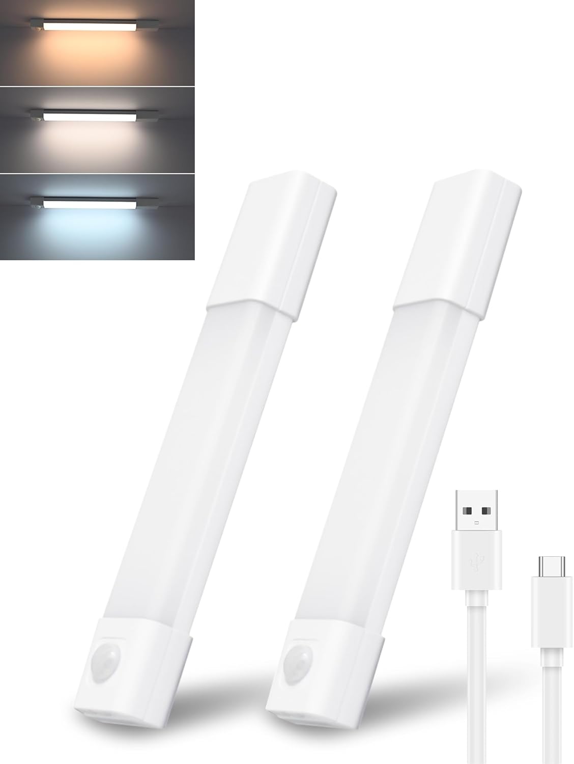 Led-streifen Für Die Unterbauleuchte Von Küchenschränken, Kabellos Wiederaufladbar, Usb-c-anschluss, Bewegungssensor, Magnetische Befestigung, Dimmbar, 3 Farbtemperaturen (20 Cm, 2er-pack) [klasse C]