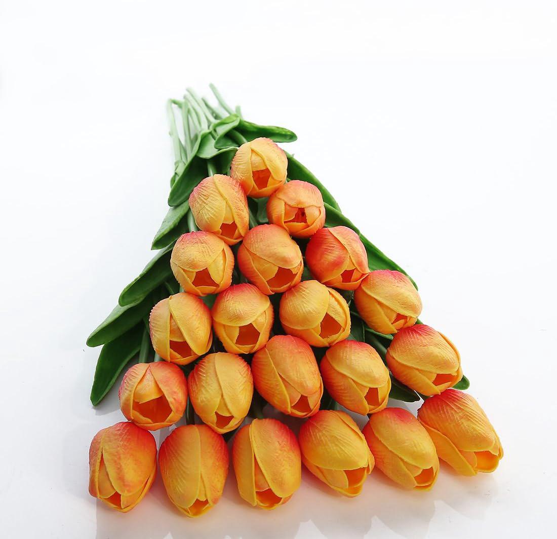 20 Künstliche Tulpenstiele Aus Realistisch Wirkendem Latex, Orangefarbene Kunstblumen Für Brautsträuße, Haus- Und Gartendekoration