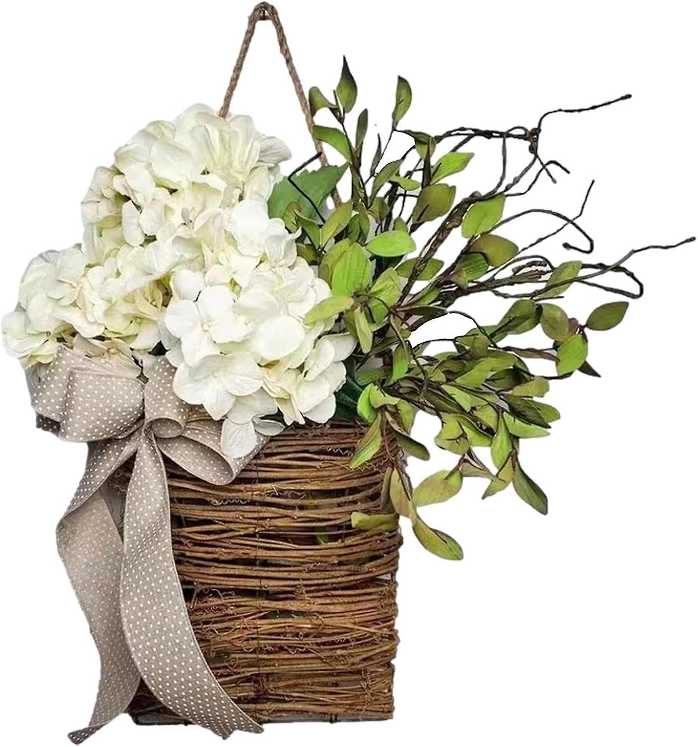 Türgirlande In Korbform Mit Cremefarbenen Hortensien, Künstliche Wildblumen Für Den Eingangsbereich, Elegante Frühlingsdekoration