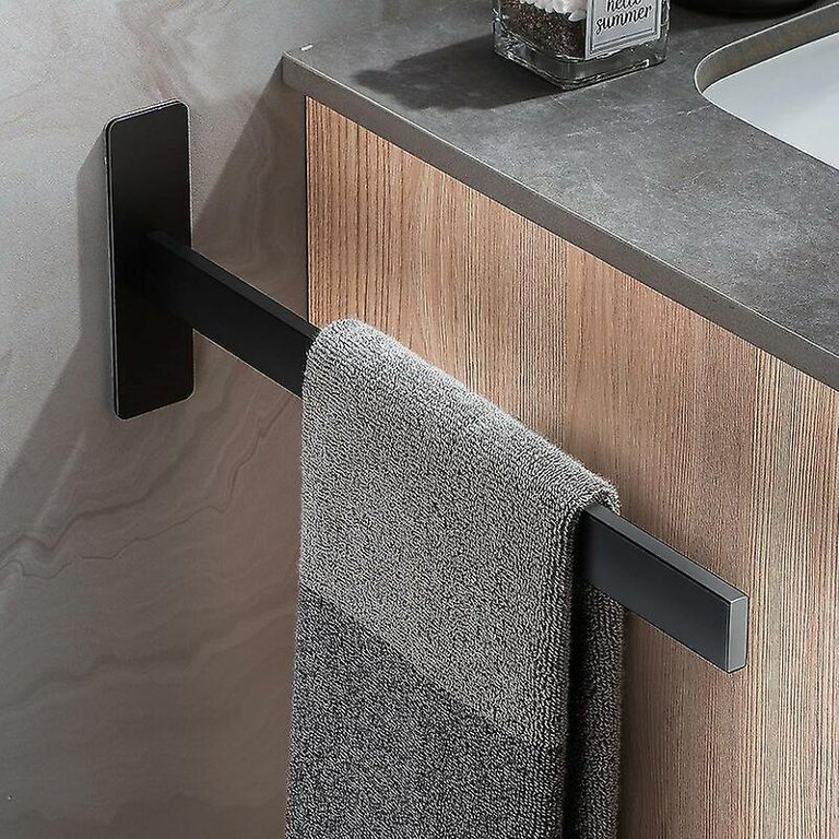 Schwarzer Handtuchhalter, Kein Bohren Erforderlich, Einarmig Aus Edelstahl, Selbstklebende Wandhalterung Fürs Badezimmer, Praktisch Und Elegant