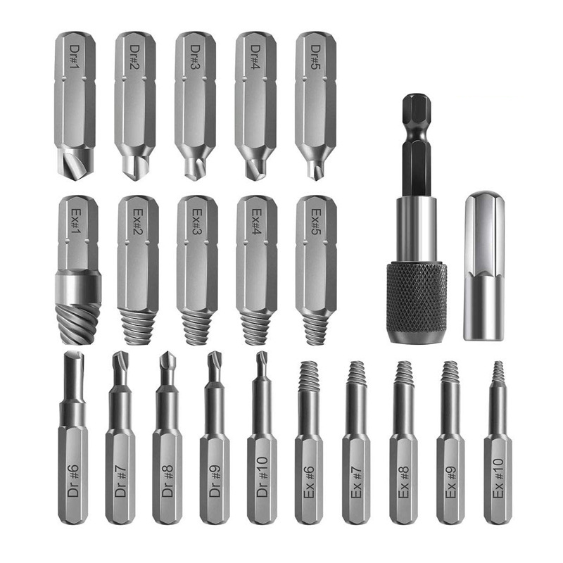 Ausdreher-set Für Abgebrochene Schrauben, 22-teilig, Hss 4341, Verstärkte Ausdrehwerkzeuge Aus Legiertem Stahl, Mit 2 Bohrern Und Magnetischem Bithalteradapter Für Beschädigte Schrauben