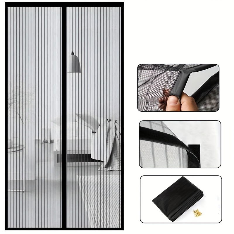 Moskitonetz Für Terrassentüren, Magnetischer Insektenschutz, Fliegenschutz – Strapazierfähiges Schwarz Für Wohnzimmer, 120 X 220 Cm