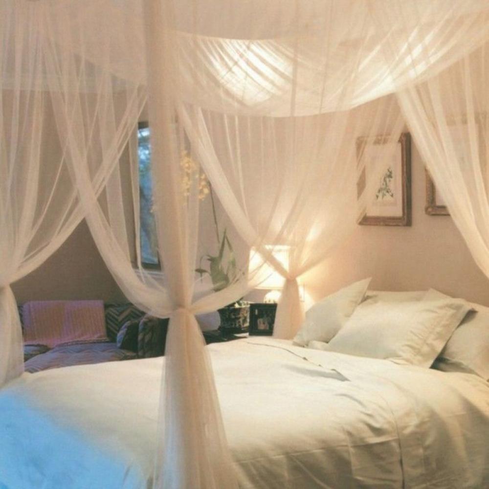 Vierstieliger Betthimmel, Eleganter Moskitonetz-vorhang Fürs Schlafzimmer, Für Doppel-/queen-/kingsize-betten, 74,8 X 82,6 X 94 Zoll (beige)